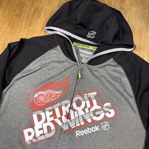 Reebok NHL Center Ice Collection Detroit Red Wings Full Zip Hoodie Mens L Gray